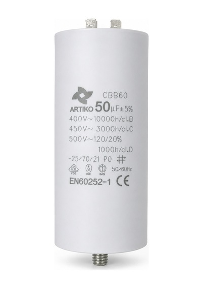 50 Μf Kapasitör 450 Vac Beyaz