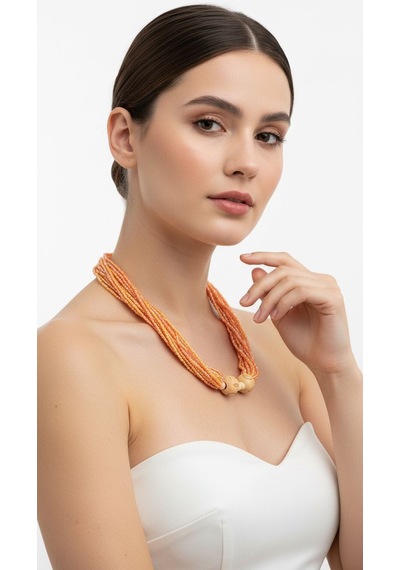 Kristal Boncuklu Kadın Kolye Boy 23 Cm Sarı