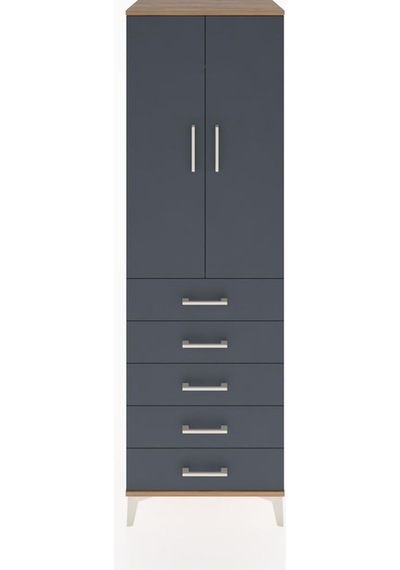Hyperion Dolap Tek Raflı 5 Çekmeceli Tek Askılı 60x44x195 Çam... Çam