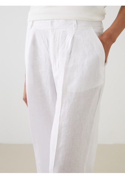 Lcw Modest Beyaz Loose Fit %100 Keten Kadın Pantolon