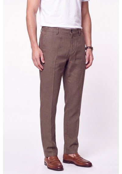 Comfort Fit Beli Lastikli %100 Keten Vizon Pantolon P 1215