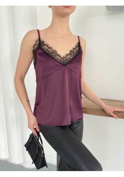 Verymoda Dantel Detaylı Saten Atlet - D2929 MÜRDÜM
