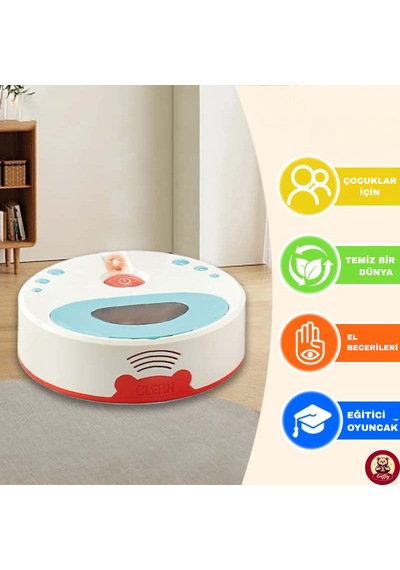Oyuncak Pilli Robot Süpürge Sesli Ve Işıklı Gerçek Süpürme Özelliği Ve Farklı Yönlere Giden Robot Beyaz