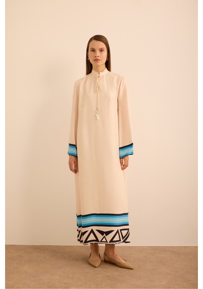 Aker Çizgi Desenli Cotton Elbise Mavi Mavi