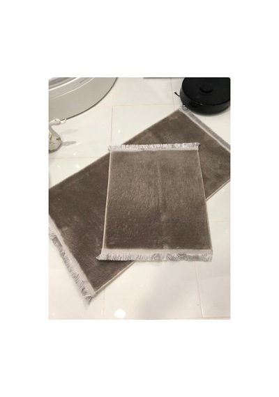 Buççin Online Mağaza Peluş Post Banyo Paspas Takımı Ikili Saçaklı Makinada Yıkanabilir Polyester Kalın 12 Mm + Kahveren Çok Renkli