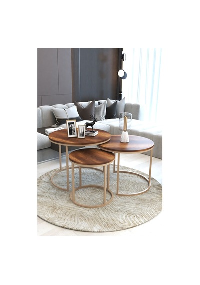 Faymend Giant Lüks 3'lü Orta Sehpa Modern Cappucino Barok Cappucino