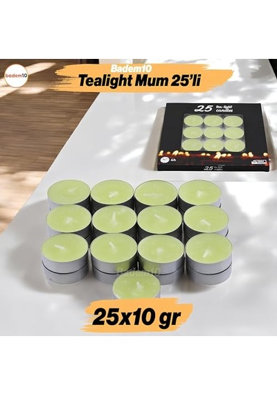 Tealight Mum 25x10 Gr Dekoratif Mumu Kandil Hediyelik Fitilli Mumluk Şamdan Krem Renk Kokusuz Çok Renkli