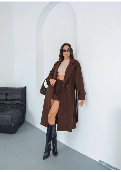 Mylook Modern Premium Kaşe Kaban Acı Kahverengi
