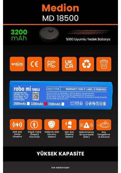 Medion MD18500 3200mAh Robot Süpürge  Bataryası