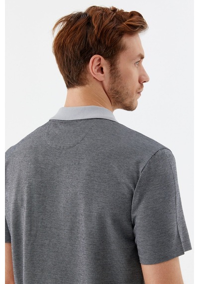 Sabri Özel Siyah %100 Pamuk Regular Fit Jakar Desenli Cepli Polo Yaka T-shirt