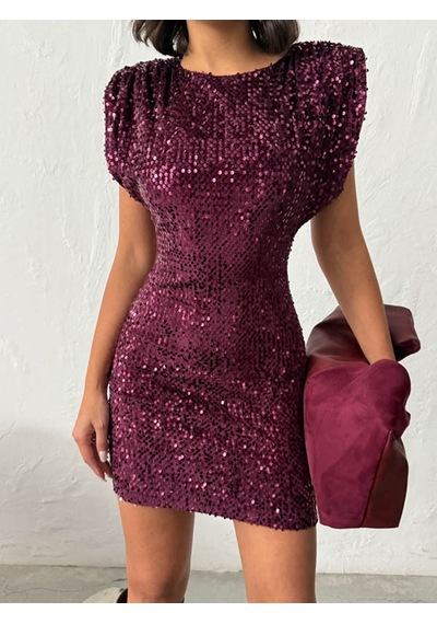 Verymoda Pullu Kadife Payet Elbise I Vmf2049 Mürdüm