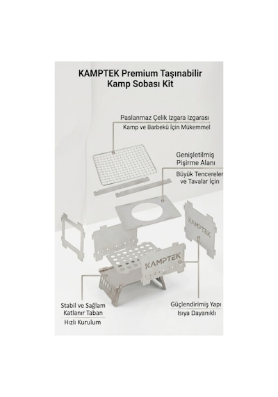 Kamptek Pratik Katlanır Kamp Mangalı Ve Odun Ocağı - Yer Kaplamayan Hafif Taşınabilir Bahçe Piknik Izgarası Gümüş