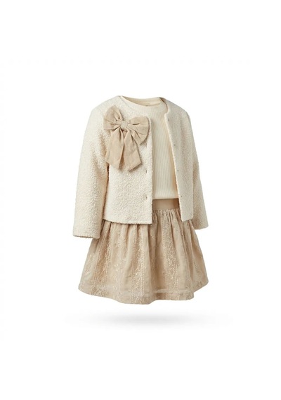 Baby Rose Kız Bebek Bayramlık Elbise Takımı Fiyonklu Hırkalı Krem Renk Özel Gün Kombini Krem Baby Rose Kız Bebek Bayramlık Elbise Takımı Fiyonklu Hırkalı Krem Renk Özel Gün Kombini Krem