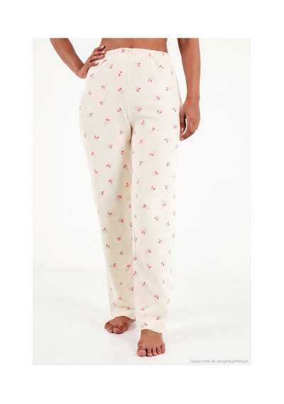 Lela Desenli Yumuşak Dokulu Uzun Kollu Pijama Takımı Kadın Pijama Takımı 6575020 Krem