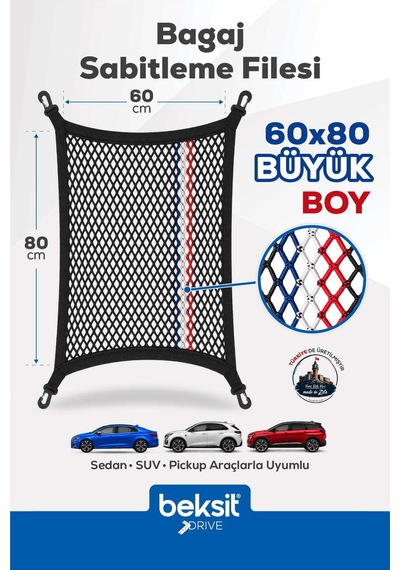Drıve- Renault, Peugeot, Citroen Model Özel Renkli Tasarım Bagaj Sabitleme Filesi 60x80 Cm Fransa