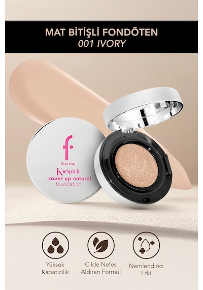 Flormar K-Spirit Cover Up Yüksek Kapatıcı & Uzun Süre Kalıcı Yarı Mat Bitişli Fondöten 001 Ivory