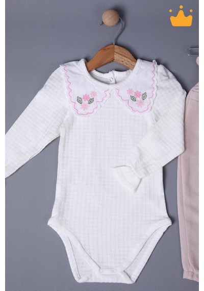 Babyhola 1-3 Yaş Kız Bebek Çocuk Çıtçıtlı Badi Pantolon Şık Alt Üst 2'li Takım Bayramlık 2327 Beyaz