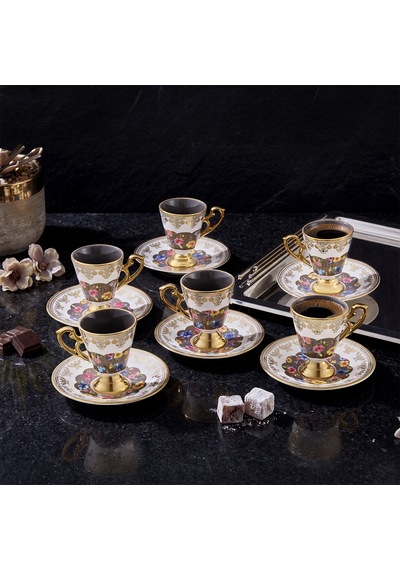 Aryıldız Constella 12 Parça 6 Kişilik Kahve Fincan Takımı Gold 90 Ml Çok Renkli