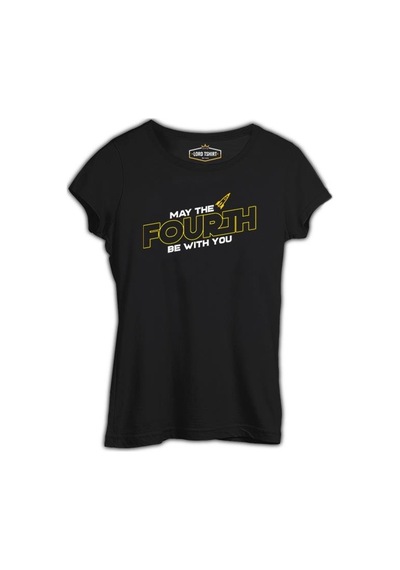May The Fourth With A Rocket Logo Siyah Kadın Tshirt 001