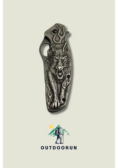 Metal Eskitme Alevli Kurt Kamp Çakı - 21 Cm siyah
