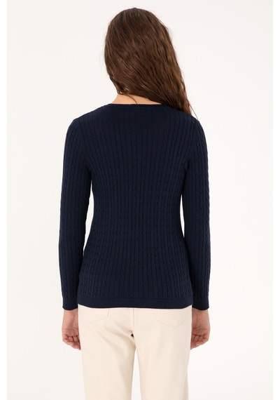 U.S. Polo Assn. Kadın Lacivert V Yaka Basic Kazak 50313625-VR033