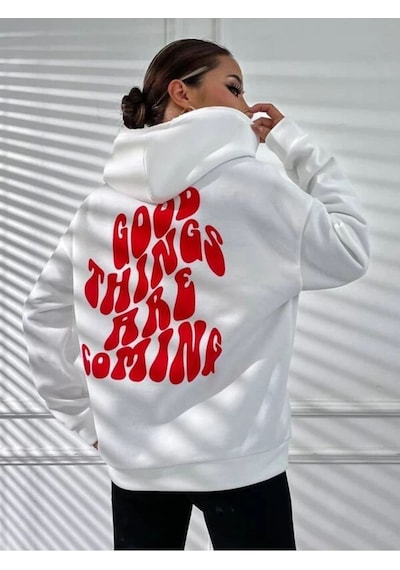 Altamira Unisex Good Things Sırt Baskılı Oversize Kapşonlu Sweatshirt 001