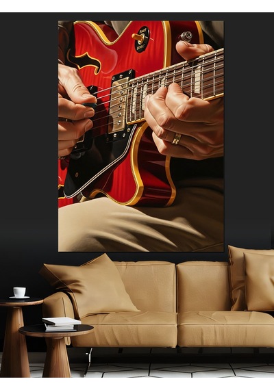 Ahşap Tablo Gitar Çalan Eller Detayı