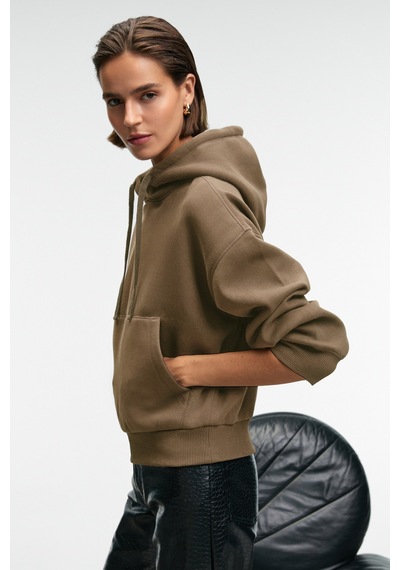 Grimelange Selene Kadın Kapüşonlu Kangru Cepli Regular Fit Vizon Sweatshirt Vizon