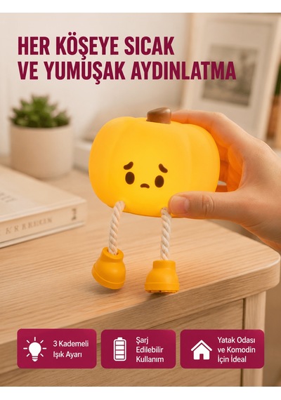 Pumpkin Led Night Light Dokunmatik Şarjlı Silikon Gece Lambası Yeni Nesil Siyah