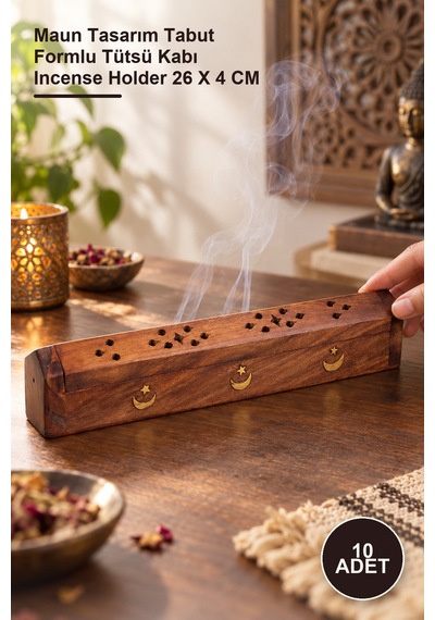10 Adet Ahşap Maun Tabut Tütsülük Maun Tasarım Tabut Formlu Tütsü Kabı Incense Holder 26 X 4 Cm
