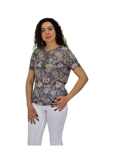 Linsolita Kadın Kısa Kol Baskılı Bluz Bgl-st04689 Füme