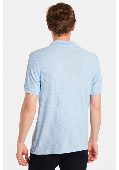 Tudors Erkek Slim Fit Dar Kesim Viskon Kumaş Desenli Düz Pike Düğmesiz Açık Mavi Polo Yaka Tişört-34764 Açik Mavi