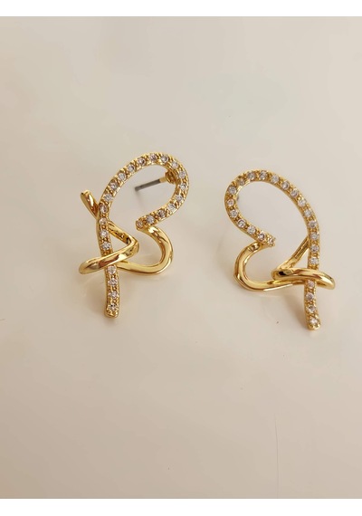 Kalp M Model Zirkon Taşlı Gold Renk Küpe Gold