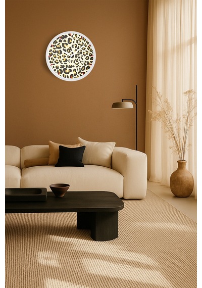 Leopar Desenli Modern Duvar Saati - 25cm - Önü Camlı Beyaz Kasa - Sessiz Mekanizma-jh0193 Beyaz