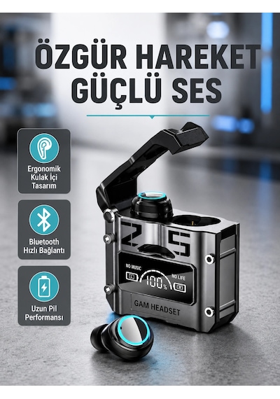 Mey İthalat Ipx5 Su Geçirmez Kablosuz Bluetooth Kulaklık Powerbank Şarj Kutulu, Düşük Gecikmeli Oyun Modu Belirtilmemis
