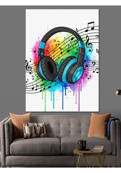 Ahşap Tablo Renkli Neon Müzik Kulaklığı