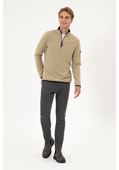 U.S. Polo Assn. Erkek Regular Fit Açık Haki Polar Yarım Fermuarlı Basic Sweatshirt 50313777-VR183