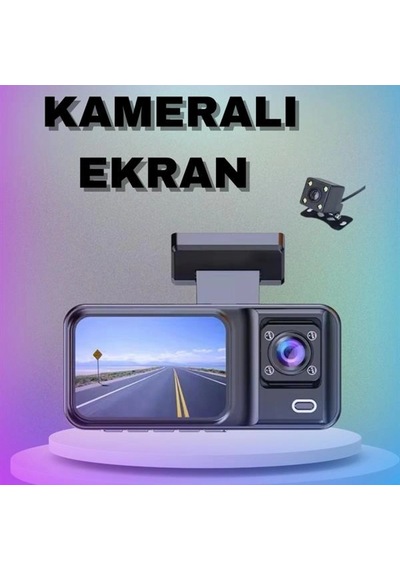 1080p 3 Lensli Wifi Araç İçi Kamera Sistemi Ekranlı Dvr Kaydedici Gece Görüşlü Ön İç Arka Kamera