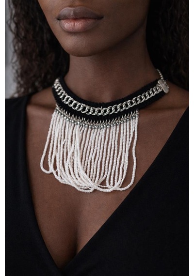 El Yapımı Boncuklu Zincir Detaylı Choker Kolye Şık Ve Modern Tasarım çok renkli