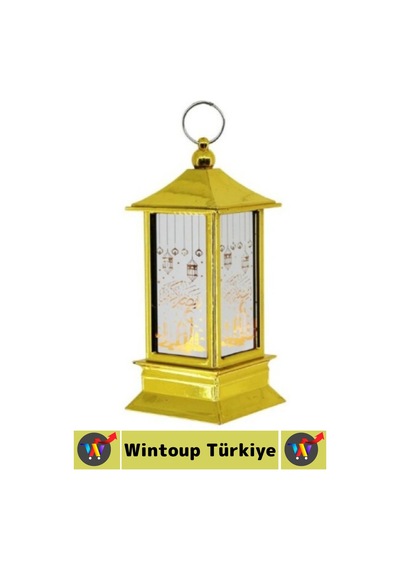 Ledışık Ramazan Masa Süsleme Hediyelik Dekoratif Osmanlı İslami Şık Kare Kubbe Gold Pilli Led Lamba