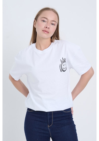 Velvoria Unisex Oversize Streetwear Baskılı Beyaz Renk T-shirt