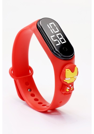 İronman Figürlü Dijital Led Takvimli Çocuk Kol Saati Dokunmatik Tuşlu Su Geçirmez Kırmızı-ironman Siyah