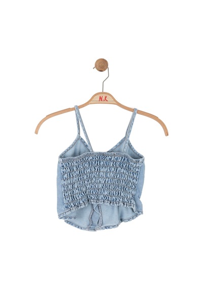 Kız Çocuk Önü Düğmeli Crop Nk-31700 Açık Mavi