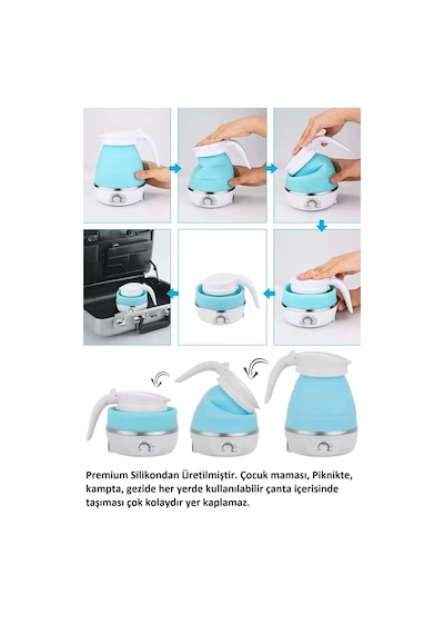 Katlanabilir Kamp Piknik Su Isıtıcı Taşınabilir Mini Kettle Silikonlu Elektrikli Su Isıtıcısı
