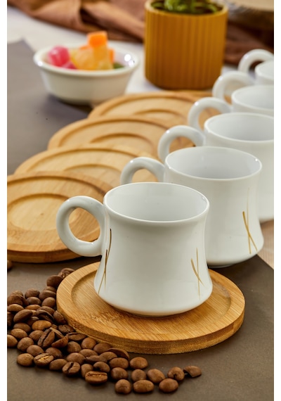 Bambu Altlık Ve Fincan Seti Modern Tasarım Beyaz
