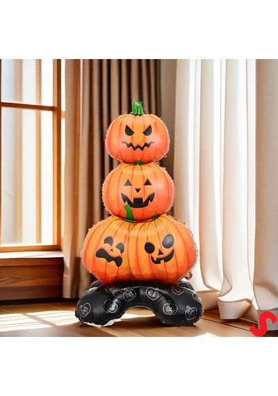 Halloween Ayaklı Ve 3 Katlı Balkabağı Folyo Balon, 109cm X 61cm 0-99