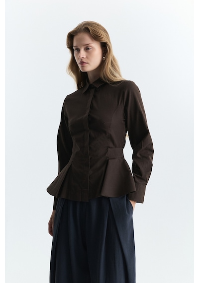 Antioch Peplum Poplin Gömlek Kahve