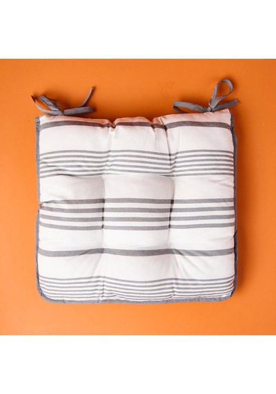 Soft Elegant Curves Kalın Çizgili Sandalye Minderi - Ekru / Siyah - 43x43 Cm Renkli