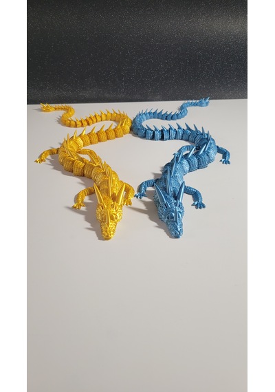 55 Cm 3d Baskı Ejderha Figürü İkili Set Altın & Mavi Hareketli Eklemli Dragon Büyük Boy Dekoratif Masaüstü Süs Koleksiyonluk Hediyelik