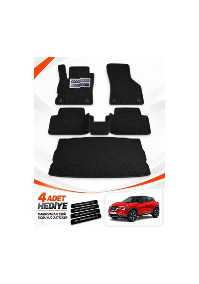 Nissan Juke 2019-2026 Uyumlu Eva Oto Paspas Bagaj Paspası Dahil Metal Topukluklu Siyah